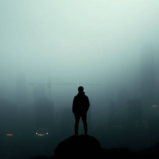 Affiche de la série 'La Ville Invisible' montrant une silhouette dans une ville brumeuse