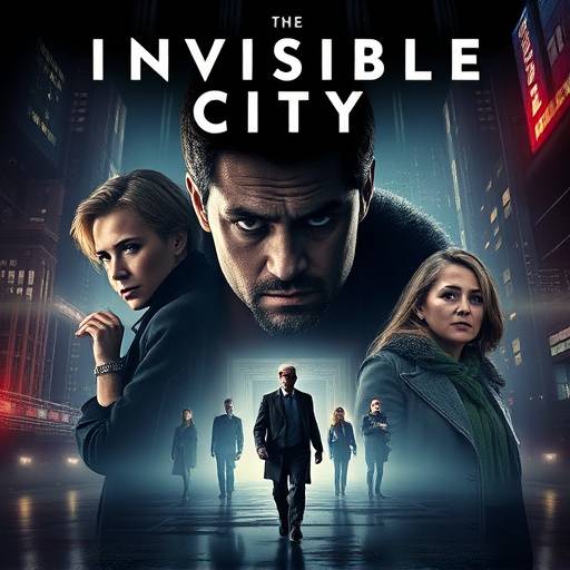 Affiche promotionnelle de 'La Ville Invisible' mettant en avant les personnages principaux