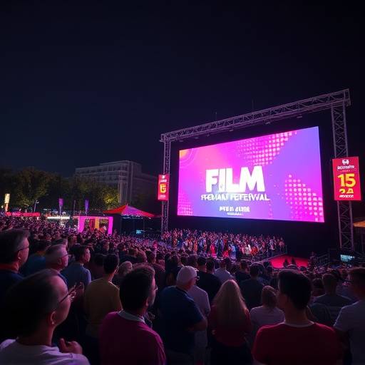 Image d'une foule regardant un écran géant lors d'un festival de cinéma