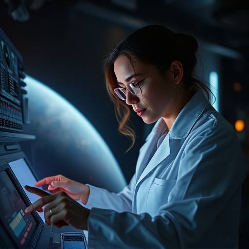 L'officier scientifique Lena Petrova, interprétée par Sophie Lefèvre, analysant des données sur une nouvelle planète découverte.